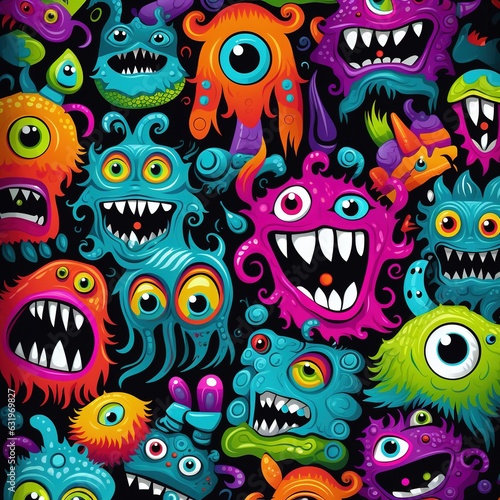 Monsters of Joy Cute Cartoon Background Symphony Fantastic Furry Friends Cartoon Pattern Design Wonderland