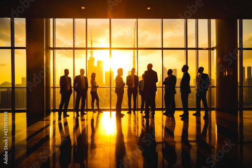 A Group of Business People Meeting Back Lit Concept, View From Skyscraper or Tall Building at Sunset © MVProductions
