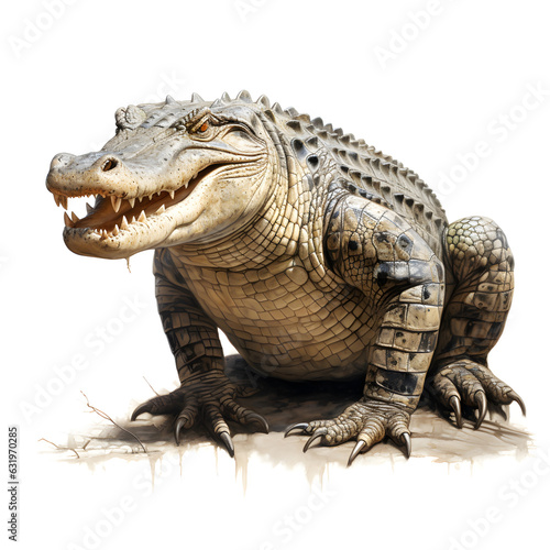 Brushstroke watercolor style realistic full body portrait of a crocodile on white background Generated by AI 02 © 文广 张