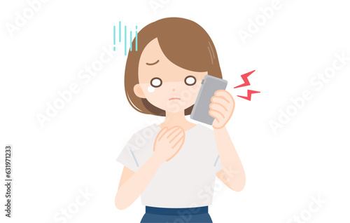 スマホで怒られる・苦情・クレームに泣き顔になる女性