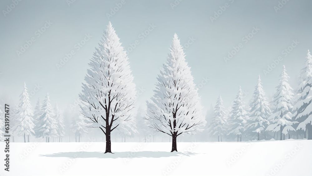 trees in snow, Generative AI image