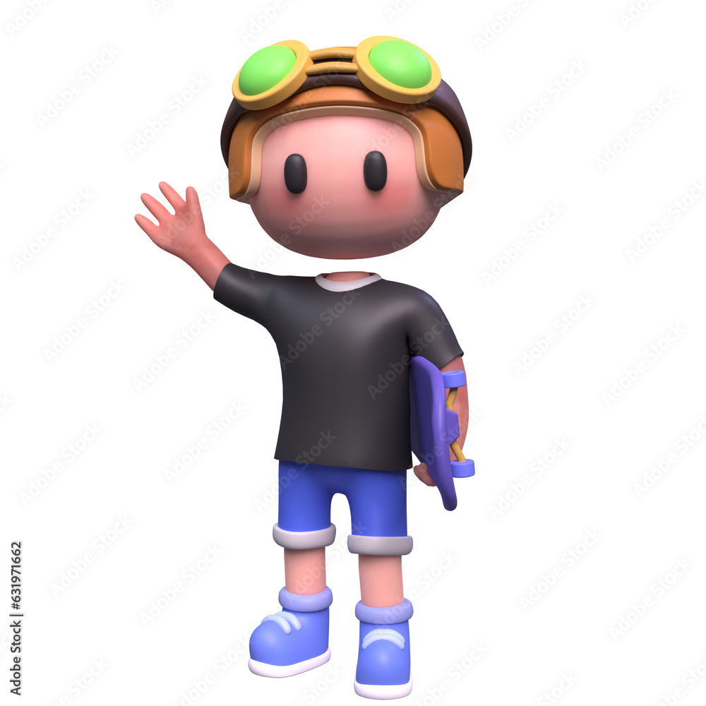 3D Cartoon character illustration playing skateboard, 3d rendering cartoon illustration 3D Cartoon character illustration playing skateboard, 3d rendering cartoon illustration