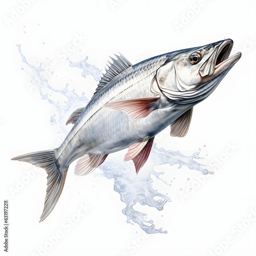 Brushstroke watercolor style realistic full body portrait of a fish on white background Generated by AI 02