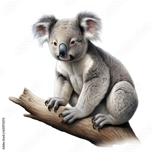 Brushstroke watercolor style realistic full body portrait of a koala on white background Generated by AI 02