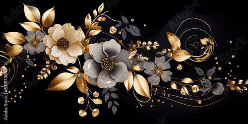 Gilded Harmony Melodic Gold and Silver Blooms Silver Sway Graceful Gold and Silver Leaves and Flowers
