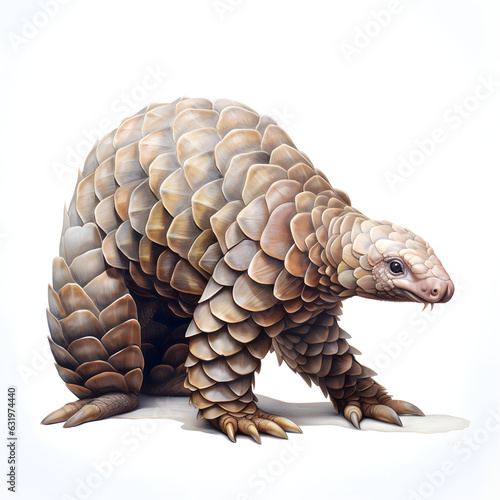 Brushstroke watercolor style realistic full body portrait of a pangolin on white background Generated by AI 02