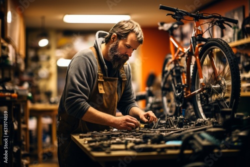  Bicycle Mechanic Working On A Bike, Generative AI