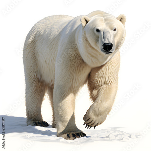 Brushstroke watercolor style realistic full body portrait of a polar bear on white background Generated by AI 02