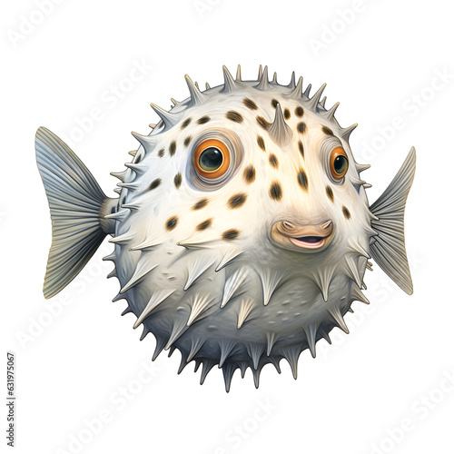 Brushstroke watercolor style realistic full body portrait of a Pufferfish on white background Generated by AI 03