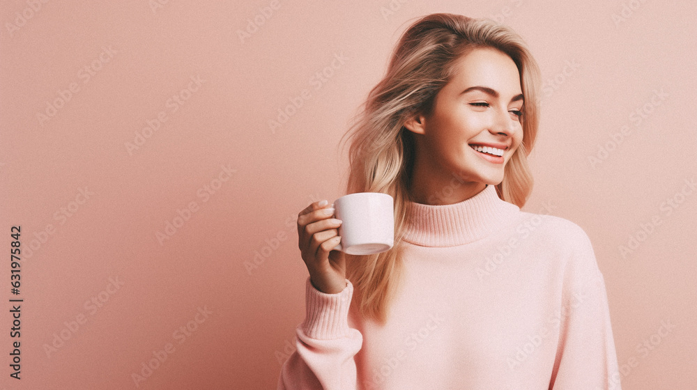 Happy woman in isolated pastel color studio background Happy woman in isolated pastel color studio background