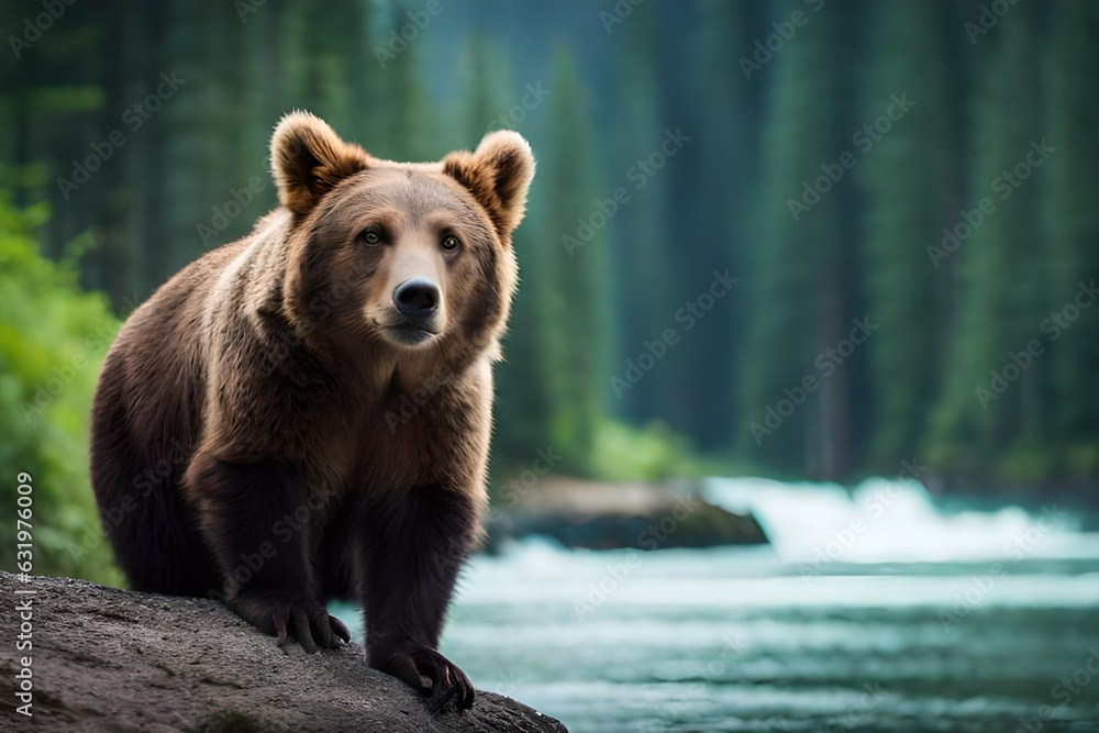 Obraz premium brown bear in water