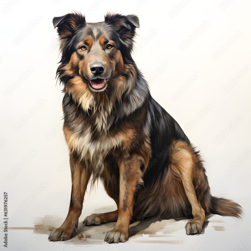 Brushstroke watercolor style realistic full body portrait of a Shepherd Dog on white background Generated by AI 01