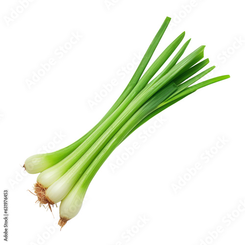 fresh green onion isolated on transparent background cutout