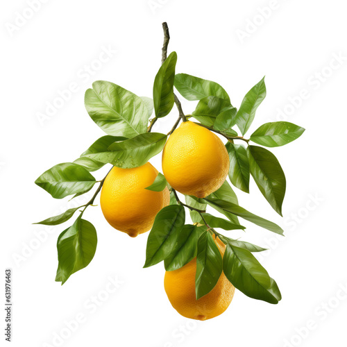 Fotografia lemon with leaves isolated on transparent background cutout