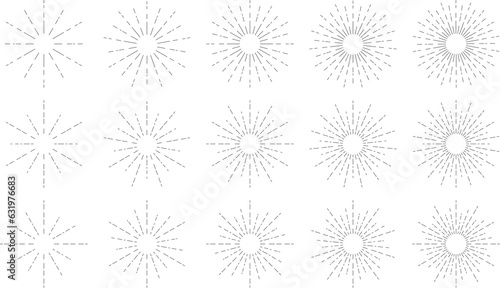 モノクロの線型サンバーストのベクターイラストセット