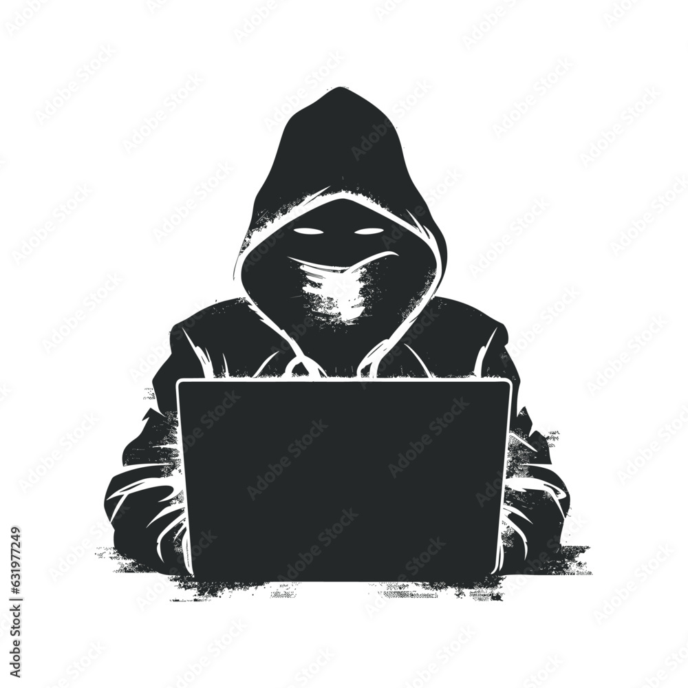 Man with hidden face at laptop. Hacker dark abstract body, covered with hood, online person not identified by name, unknown faceless user, incognito with evil intentions. hacker working on laptop. Man with hidden face at laptop. Hacker dark abstract body, covered with hood, online person not identified by name, unknown faceless user, incognito with evil intentions. hacker working on laptop.