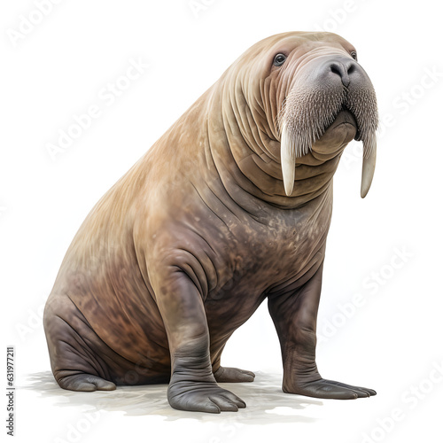 Brushstroke watercolor style realistic full body portrait of a walrus on white background Generated by AI 01