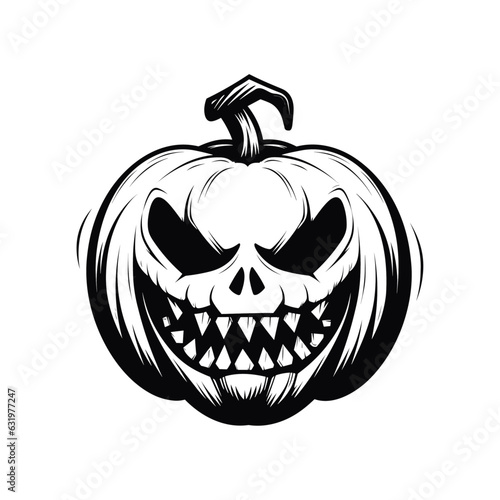 Halloween pumpkins vector illustration. scary spooky smiling Halloween pumpkin isolated. Jack o Lantern. Vintage, retro-style Halloween character outline isolated on white.