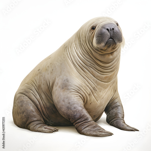 Brushstroke watercolor style realistic full body portrait of a walrus on white background Generated by AI 03