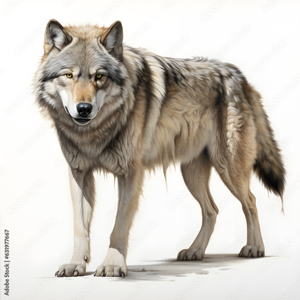 Brushstroke watercolor style realistic full body portrait of a Wolf on white background Generated by AI 03