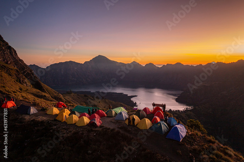 Canvas Print view from Pelawangan Sembalun Crater campsite in Rinjani Mountain