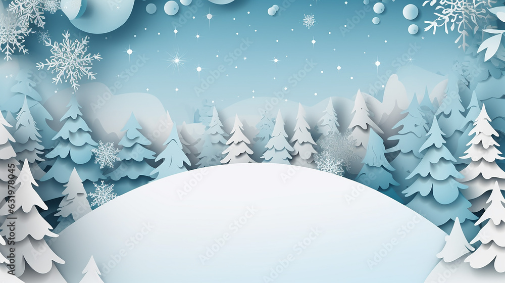 A Papercut Style of Winter and Christmas sale with snow and template background. Generative AI A Papercut Style of Winter and Christmas sale with snow and template background. Generative AI