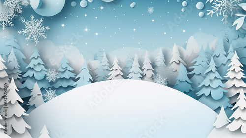 A Papercut Style of Winter and Christmas sale with snow and template background. Generative AI © Yellow