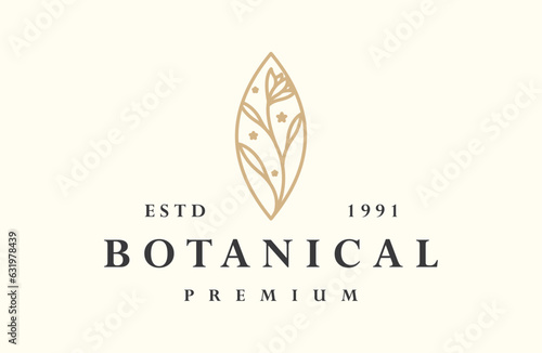 Botanical logo vector icon illustration hipster vintage retro
