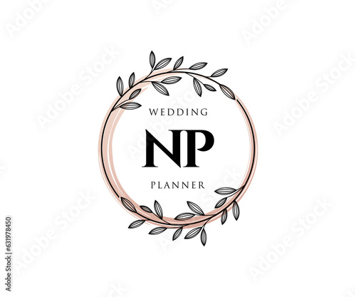 NP Initials letter Wedding monogram logos collection, hand drawn modern minimalistic and floral templates for Invitation cards, Save the Date, elegant identity for restaurant, boutique, cafe in vector