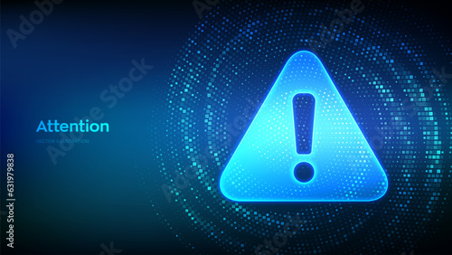 Attention symbol made with binary code. Danger Sign. Virus Alert. Computer Hacked Error Concept. Hacking Piracy Risk. Virtual tunnel warp made with digital code. Data Flow. Vector Illustration.