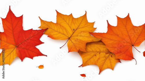 Fall leaves are laying down on a white background by generative ai
