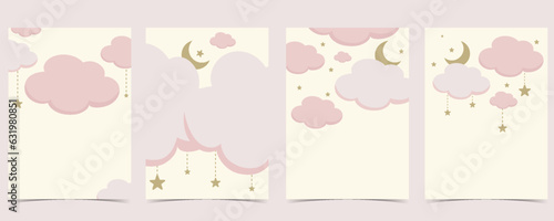 Baby shower invitation card for girl with balloon, cloud,sky, pink