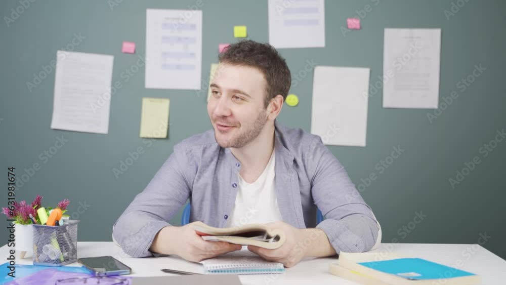 Male student feeling happy and peaceful, having fun. Male student feeling happy and peaceful, having fun.
