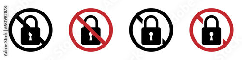 Trendy no lock vector icons set