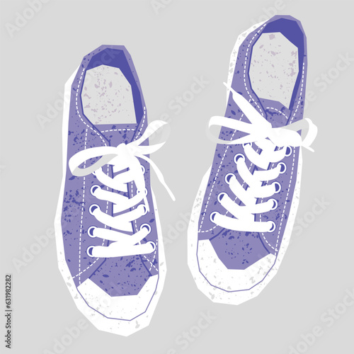 a pair of  Sneaker Shoes,top view,flat style, nostalgic realism