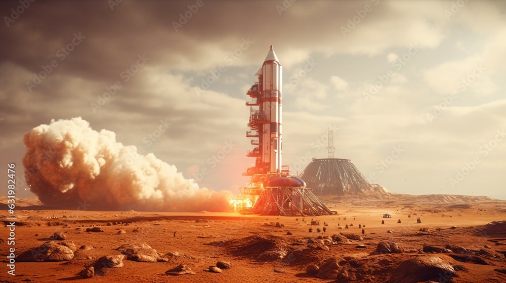 A rocket landing on Mars.Generative AI - obrazy, fototapety, plakaty 