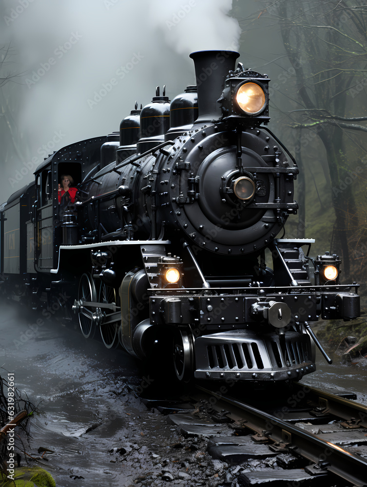 Naklejka premium steam train in the forest