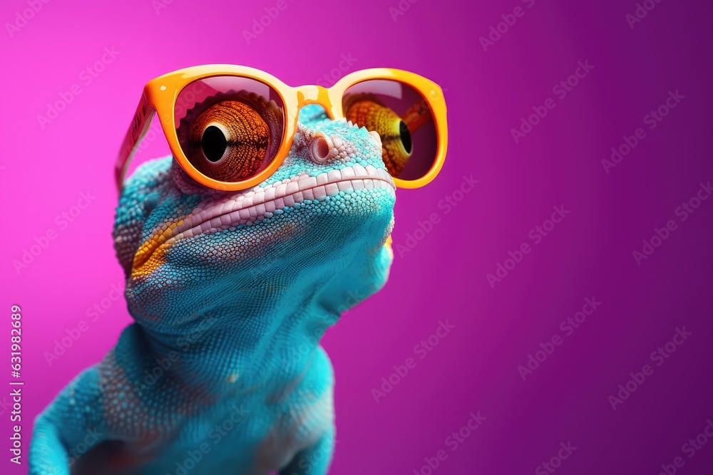 Portrait of gecko with sunglasses shot against purple background Portrait of gecko with sunglasses shot against purple background
