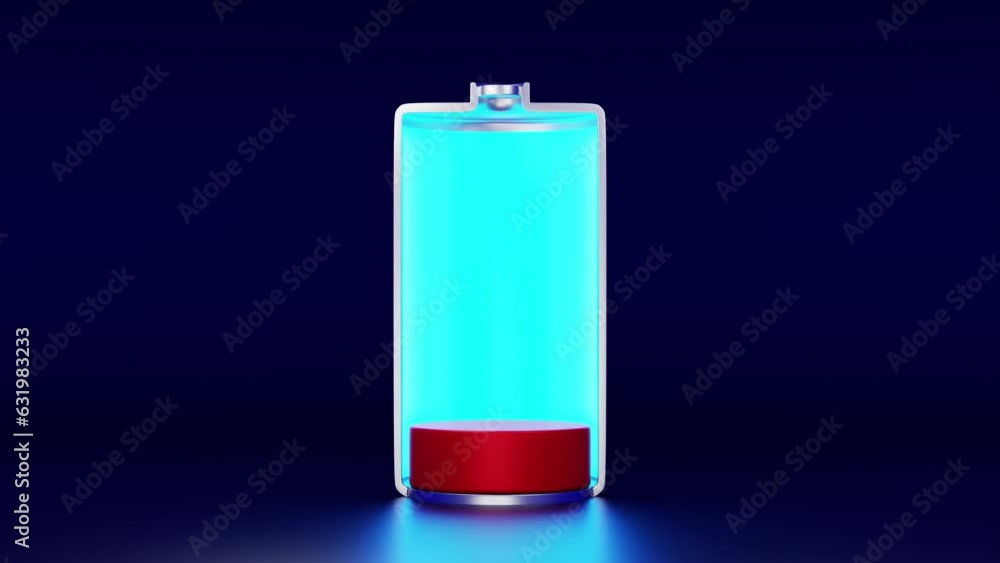 Battery charging status red to green color layer of battery level, 3D rendering. 4K. Battery charging status red to green color layer of battery level, 3D rendering. 4K.