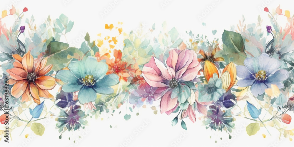 Watercolor style delicate flowers on white background. Created with Generative AI technology. Watercolor style delicate flowers on white background. Created with Generative AI technology.