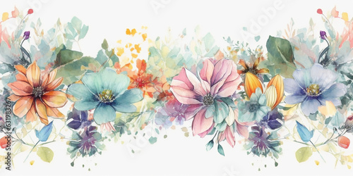 Watercolor style delicate flowers on white background. Created with Generative AI technology. © MITstudio