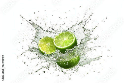 Lime with water splash isolated on white background. generative ai