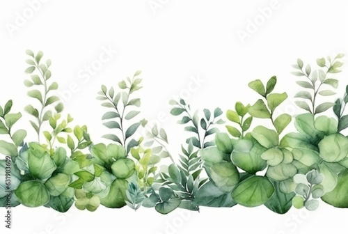 Wallpaper Mural seamless watercolor floral border with green leaves on white background. generative ai Torontodigital.ca