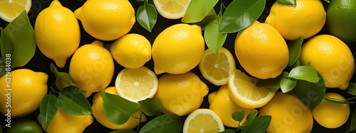 Vászonkép Creative food summer citrus fruits banner panorama wallpaper, seamless pattern t