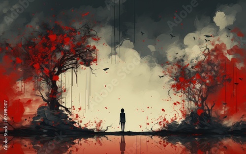 Illustrated concept of depression  abstract symbolism. Blank background