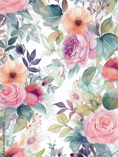 Watercolor style elegant floral pattern background . Created with Generative AI technology