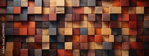 Modern, minimal, stylish decoration wall with brown square wood block mosaic
