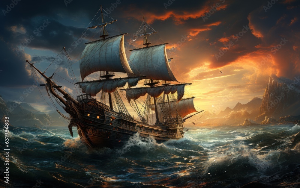 Obraz premium Pirate ship in sea.