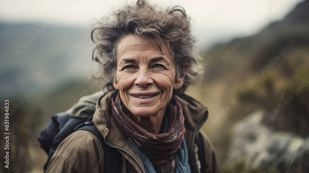 Adventurous Elderly Woman Embracing Nature - Generative AI Adventurous Elderly Woman Embracing Nature - Generative AI