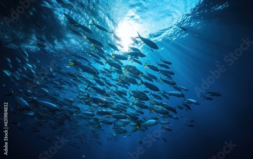School of fish swimming under water of sea. © Tisha